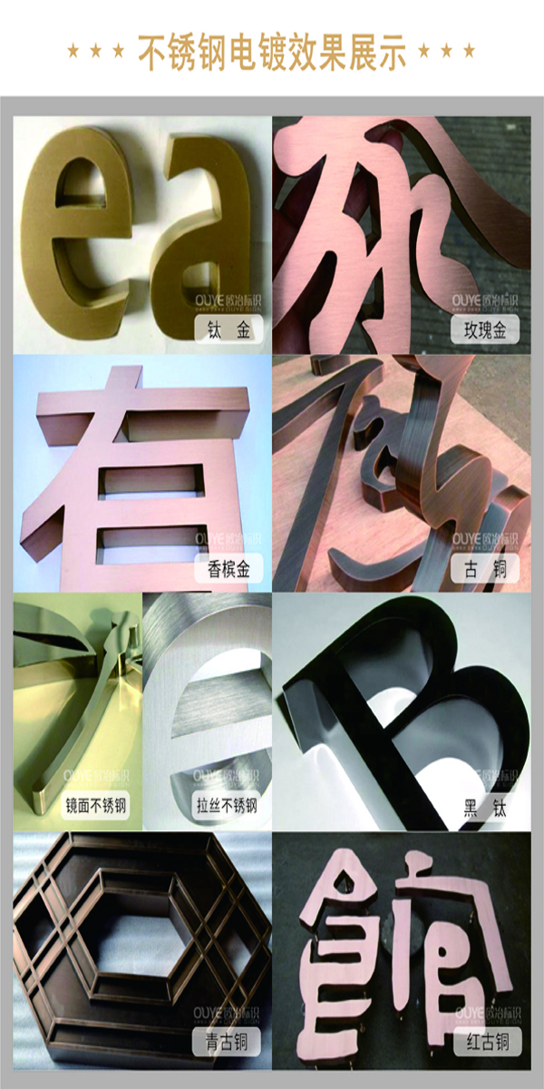 不銹鋼字、古銅字、鈦金字等各類金屬字工藝特點(diǎn)